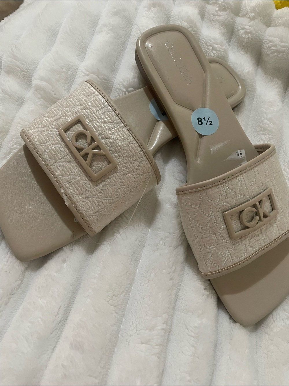 Calvin Klein Neutral Beige Slide Sandals